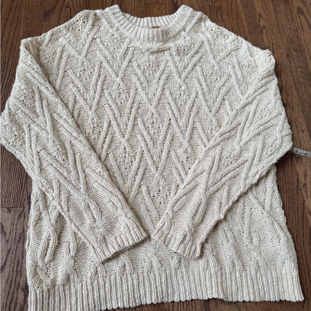 Free People Cable Knit Crewneck Sweater - Cream